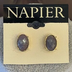 Signed Napier Gold Tone Post Earring with Faceted Topaz Color Stone NWT